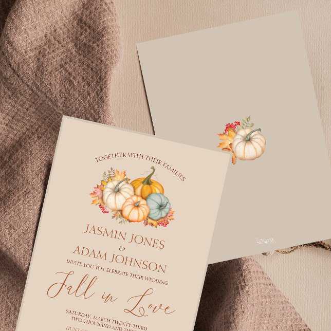 Invitation Citrouille rustique Automne Mariage neutre (Fall in Love Autumn Fall Harvest Pumpkins Wedding Invitation)