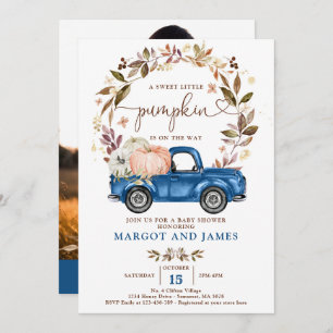 Invitation Citrouille rustique Baby shower bleu classique