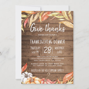 Invitation Citrouille rustique Golden Folid Thanksgiving Dîne