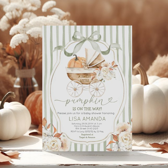 Invitation Citrouille Sage Green Poudre Baby shower Floral (Créateur téléchargé)