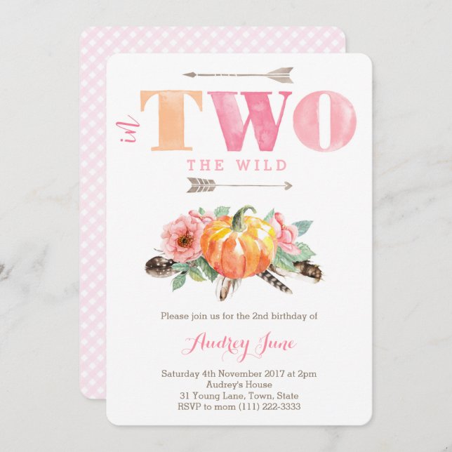 Invitation Citrouille sauvage 2e fête d'anniversaire pour fil (Devant / Derrière)