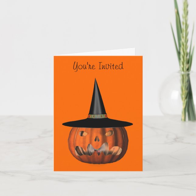 Invitation Citrouille sorcière Casquette Halloween Fête Invit (Devant)
