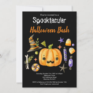 Invitation Citrouille Spooktacular Halloween Bash Party Noir