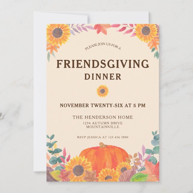Invitation Citrouille Sunflowers Thanksgiving Dîner Invitatio (Devant)
