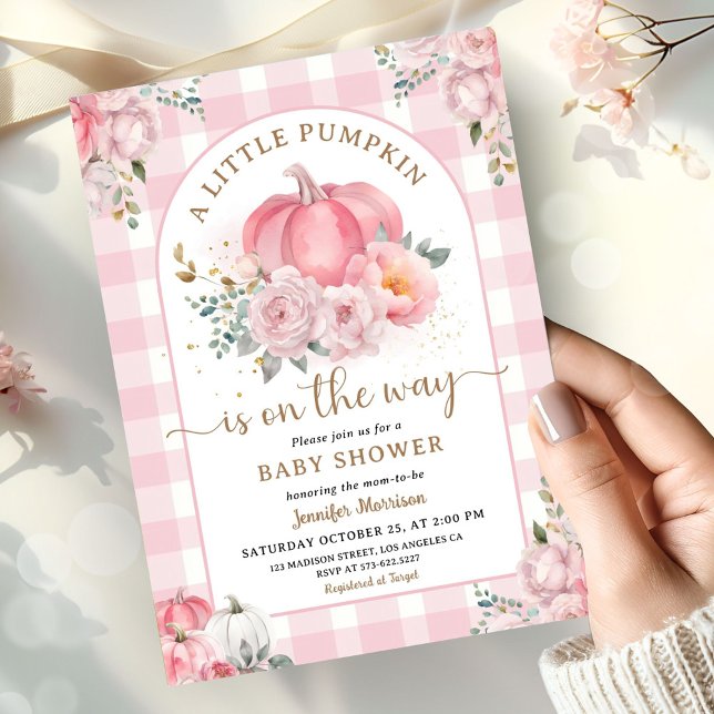 Invitation Citrouille sur le chemin Baby shower fille rose au (Créateur téléchargé)