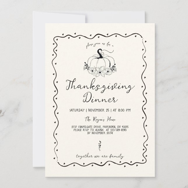 Invitation Citrouille Thanksgiving main gribouillis (Devant)