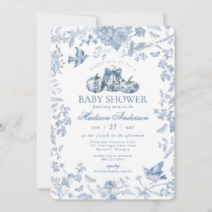Invitation Citrouille Toile Bleu Chute Français Baby shower F