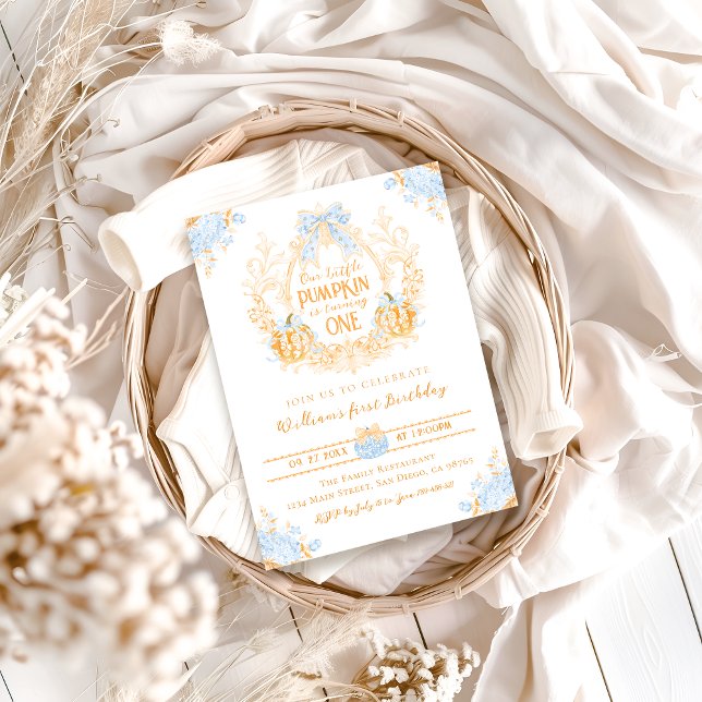 Invitation Citrouille Toile Crest Elegant Garçon 1er Annivers (Créateur téléchargé)