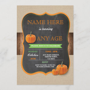 Invitation Citrouille Tout âge Fête d'anniversaire Garçon ou 