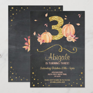 Invitation Citrouille TROIS Anniversaire 3e Chalk Gold Invita