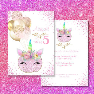 Invitation Citrouille Unicorn Girl 5e anniversaire