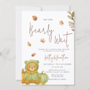 Invitation Citrouille vert Nous pouvons Bearly Wait Baby show