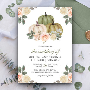 Invitation Citrouille Vert Sauge et Mariage Floral Pêche Étei