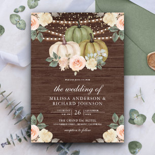 Invitation Citrouille Vert Sauge Pêche Poussiéreuse Florale B