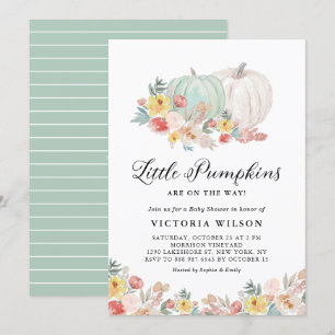 Invitation Citrouilles blancs et bleus Baby shower jumeaux d'