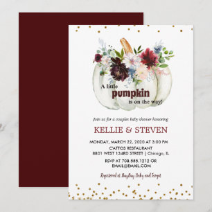 Invitation Citrouilles couples baby shower élégante invitatio