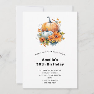 Invitation Citrouilles d'automne avec fleurs et feuillage d'a