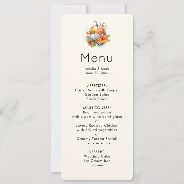 Invitation Citrouilles d'automne avec Fleurs et menu Foliage (Devant)