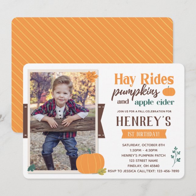 Invitation Citrouilles d'automne et fête d'anniversaire du ci (Devant / Derrière)