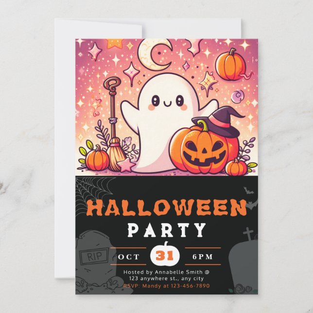 Invitation Citrouilles d'Halloween orange et violet (Devant)