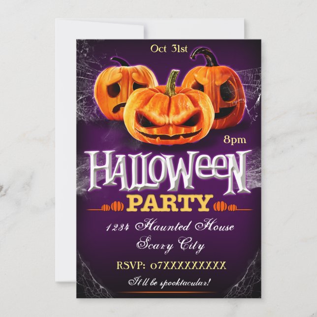 Invitation Citrouilles d'invitation de fête d'Halloween perso (Devant)