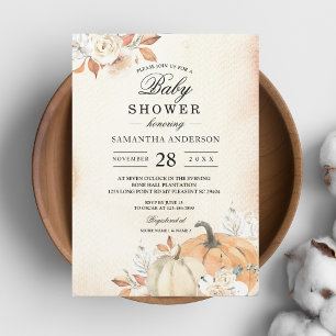 Invitation Citrouilles et fleurs orange d'automne rustiques