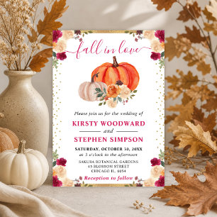 Invitation Citrouilles Fleuris Rouge et Orange Brûlé pour Mar