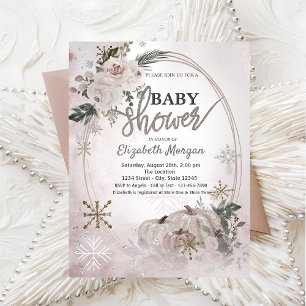 Invitation Citrouilles Fleurs Bohèmes, Flocons de Neige Baby 