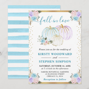 Invitation Citrouilles Florales Bleu Pastel et Violet Mariage