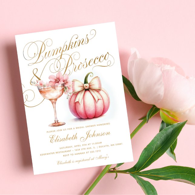 Invitation Citrouilles floraux roses et Fête des mariées de p (Pink Floral Pumpkins and Prosecco Bridal Shower Invitation)