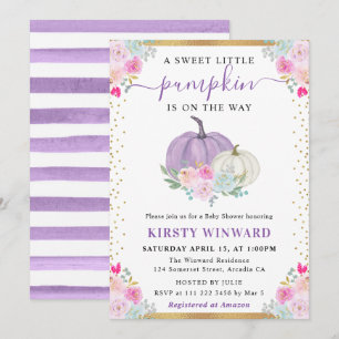 Invitation Citrouilles floraux violets et blancs Baby shower 