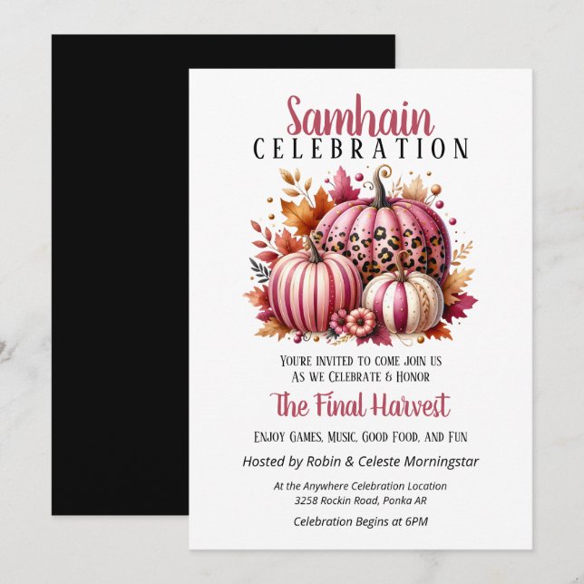 Invitation Citrouilles roses Samhain Harvest Halloween Party (Devant / Derrière)