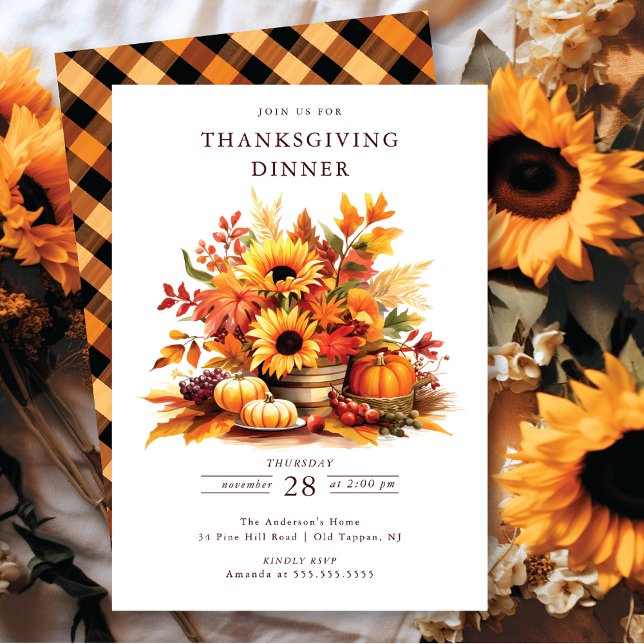 Invitation Citrouilles rustiques et tournesols Thanksgiving (Créateur téléchargé)