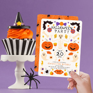 Invitation Citrouilles squelettes fantômes Halloween annivers