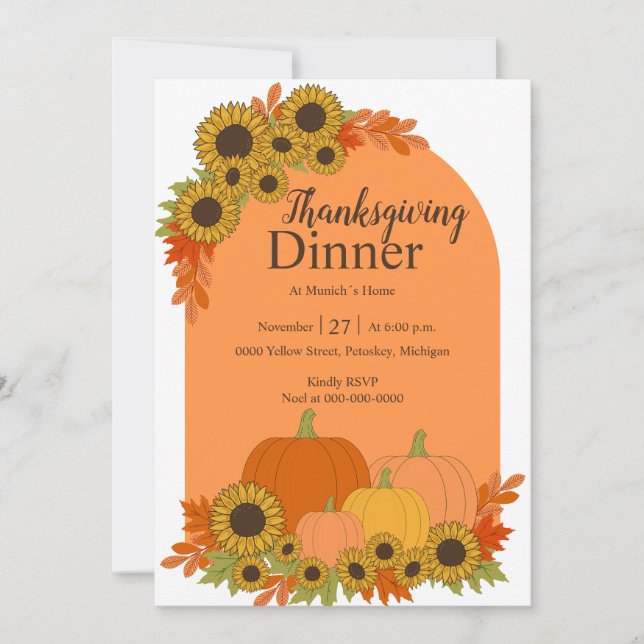 Invitation Citrouilles & Tournesols Chute Foliting Thanksgivi (Devant)