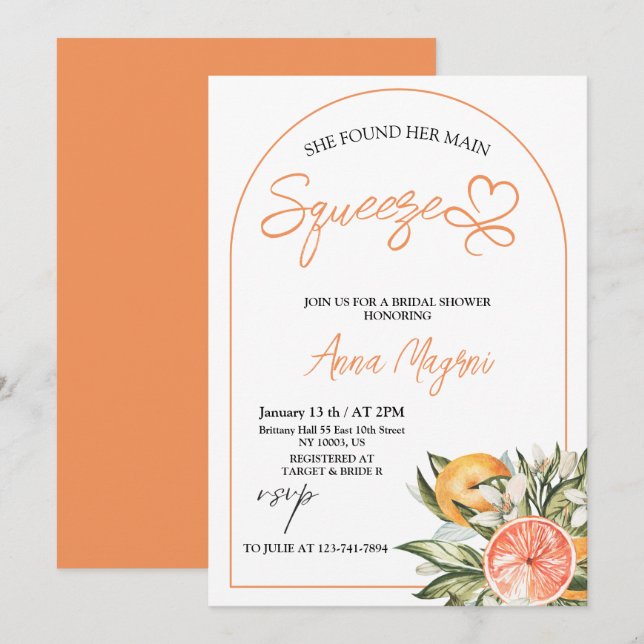 Invitation Citrus a trouvé son grand amour : Shower de mariag (Devant / Derrière)