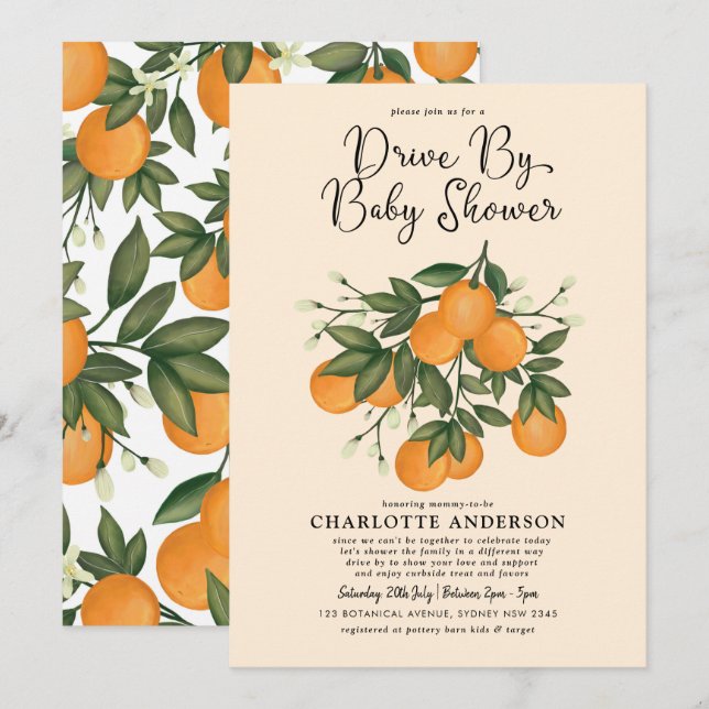 Invitation Citrus Botanique Whimsical Conduit Par Baby shower (Devant / Derrière)