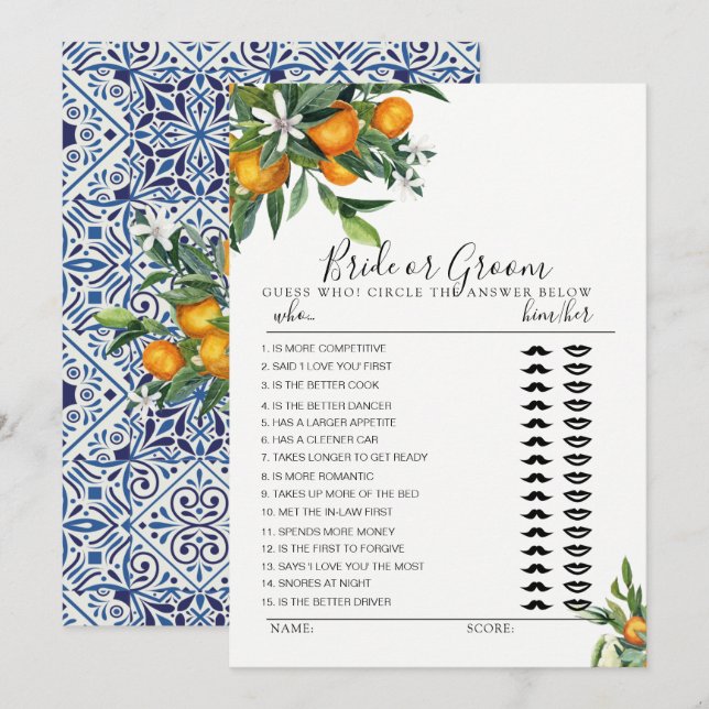 Invitation Citrus Bride ou Groom jeu entièrement modifiable c (Devant / Derrière)