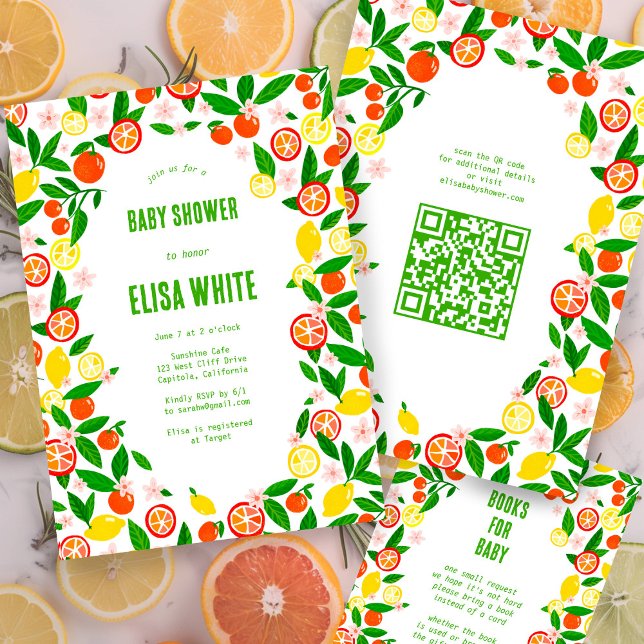 Invitation Citrus Celebration CUSTOM QR Code BABY SHOWER (Citrus Celebration CUSTOM QR Code BABY SHOWER Invitation
Summer Lemons Oranges Fruits)