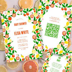 Invitation Citrus Celebration CUSTOM QR Code BABY SHOWER