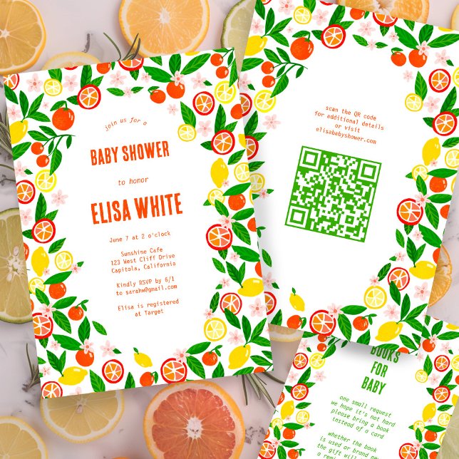 Invitation Citrus Celebration CUSTOM QR Code BABY SHOWER (Citrus Celebration CUSTOM QR Code BABY SHOWER Invitation
Oranges Lemons Colorful Cute)