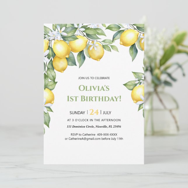 Invitation Citrus citron 1er anniversaire. (Debout devant)