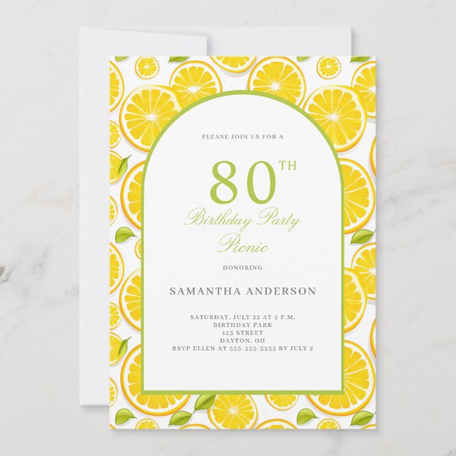 Invitation Citrus citron 80e anniversaire (Devant)