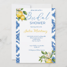 Citrus Citron Carrelage bleu Bridal Douche Invitat