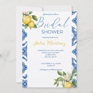 Invitation Citrus Citron Carrelage bleu Bridal Douche Invitat