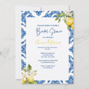 Invitation Citrus Citron Carrelage bleu Bridal Douche Invitat