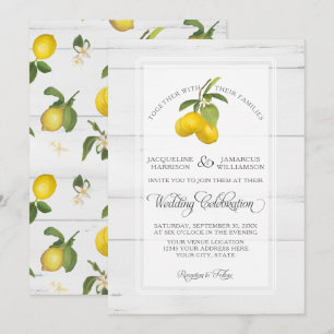 Invitation Citrus citron Floral Jaune Blanc Gris Mariage