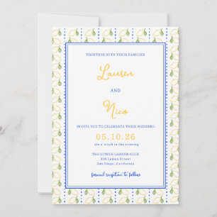 Invitation Citrus citron jaune et bleu italien Mariage chic