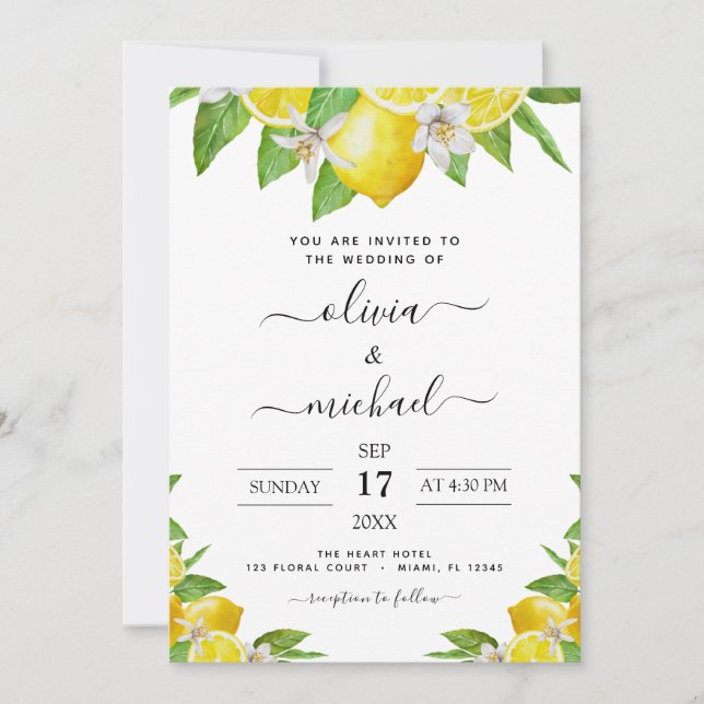 Invitation Citrus citron Mariage jaune (Devant)