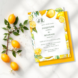 Invitation Citrus citron moderne Vibrant Gras Monogramme Mari